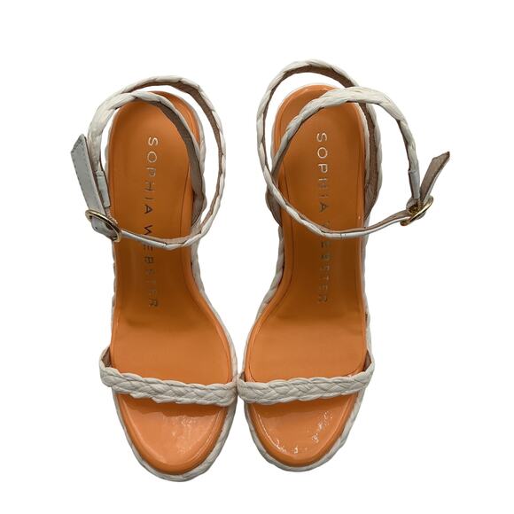 Sophia Webster 'Miranda' White Textile 140mm Wedge Sandals Size 7 - Picture 4 of 6